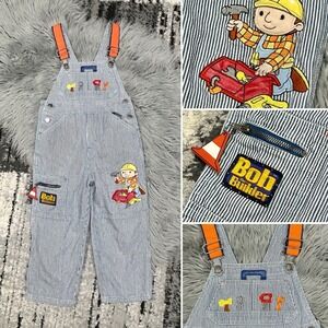 Vintage Y2K Bob The Builder Pinstripe Embroidered Overalls Size 4T EUC